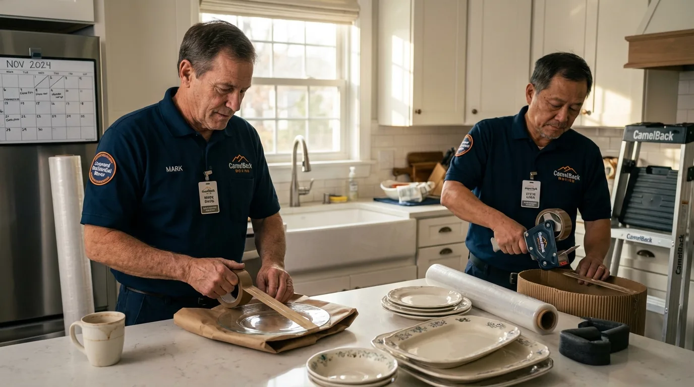 Professional crew packing kitchen dishware in Vandalia, IL